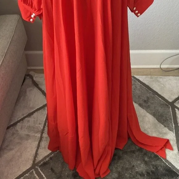 MEGHAN LA long sleeve flowyMaxi Dress in color flame - Picture 7 of 10